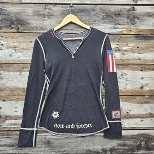 🛑SOLD🛑 Amazing y2k Black Longsleeve Henley with patches ☆